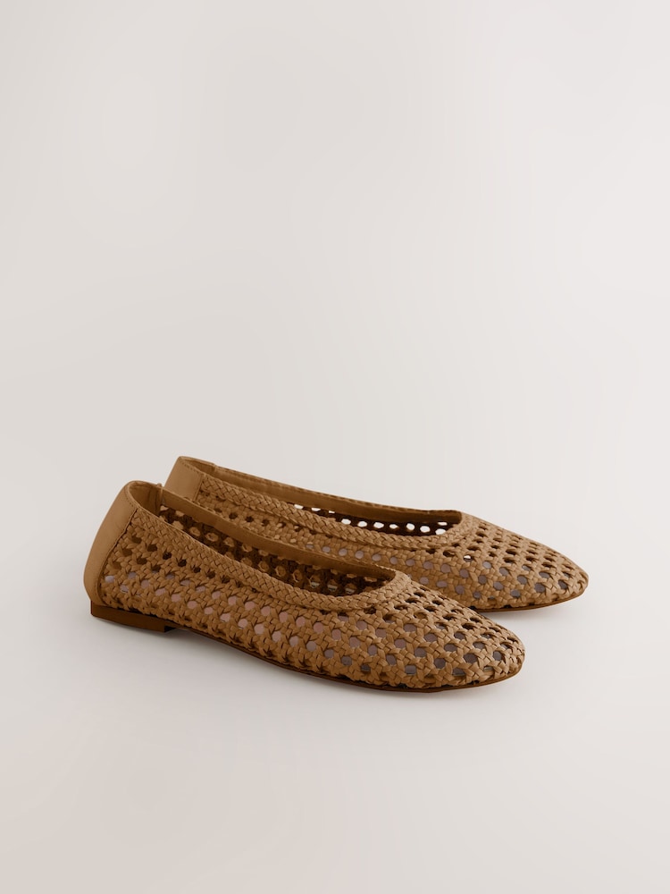 Tan Brown Forever Comfort® Leather Weave Ballerinas - Image 2 of 5