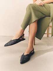 Black Forever Comfort® Leather Point Tow Weave Slingbacks - Image 1 of 3