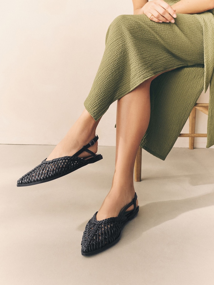 Black Forever Comfort® Leather Point Tow Weave Slingbacks - Image 1 of 3