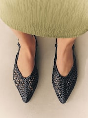 Black Forever Comfort® Leather Point Tow Weave Slingbacks - Image 2 of 3