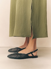 Black Forever Comfort® Leather Point Tow Weave Slingbacks - Image 3 of 3