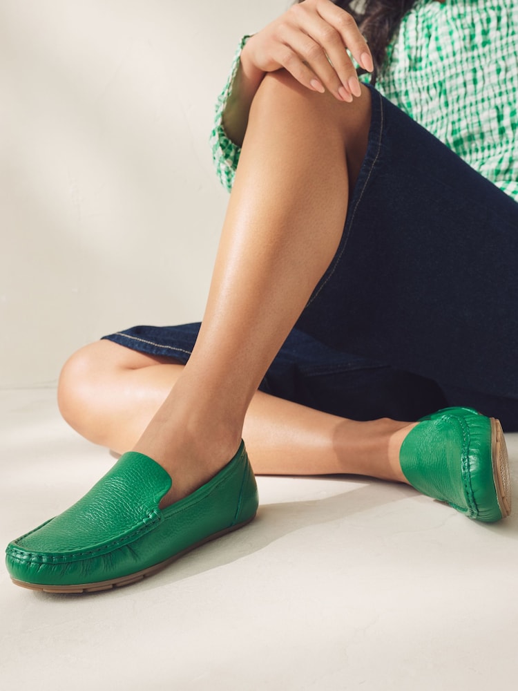 Green Forever Comfort® Leather Round Toe Slim Driver Loafers - Image 1 of 6