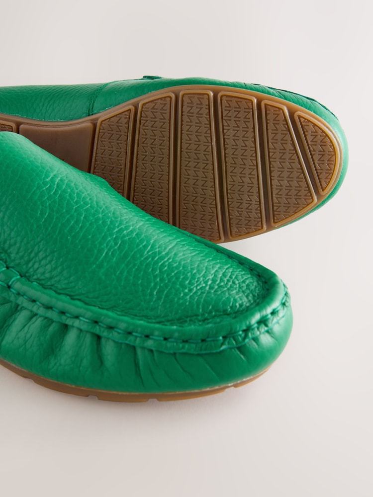 Green Leather Round Toe Driver Loafers - Image 10 of 10 Green Leather Round Toe Driver Loafers - Image 10 of 10