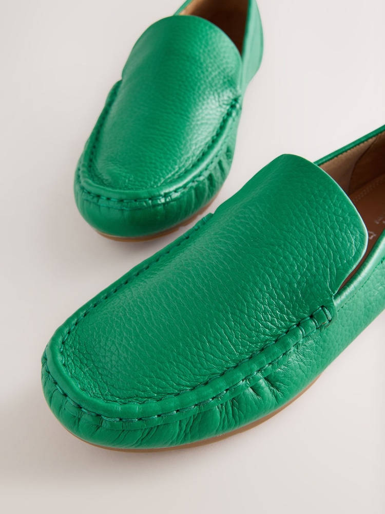 Buy Green Leather Round Toe Driver Loafers from Next USA display picture 1