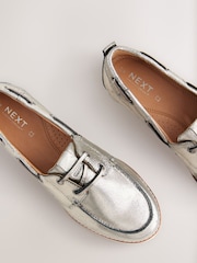 Gun Metal Forever Comfort® Leather Round Toe Lace Up Boat Shoes - Image 4 of 5