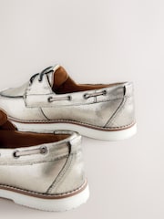 Gun Metal Forever Comfort® Leather Round Toe Lace Up Boat Shoes - Image 5 of 5