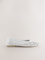White Forever Comfort® Leather Weave Ballerinas - Image 1 of 5