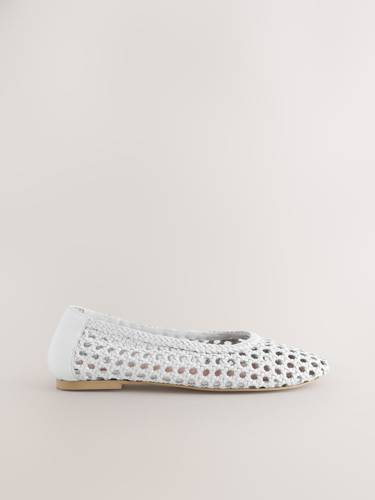 White Forever Comfort® Leather Weave Ballerinas - Image 1 of 5