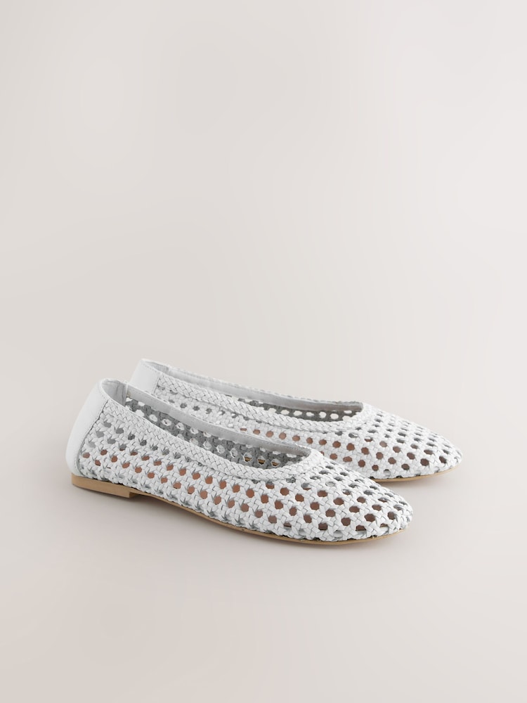 White Forever Comfort® Leather Weave Ballerinas - Image 2 of 5