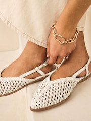 Bone Forever Comfort® Leather Point Tow Weave Slingbacks - Image 3 of 7