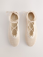 Ecru Forever Comfort® Round Toe Crochet Tie Up Ballerinas - Image 1 of 8