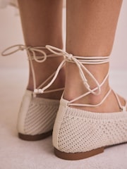 Ecru Forever Comfort® Round Toe Crochet Tie Up Ballerinas - Image 4 of 8