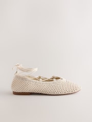 Ecru Forever Comfort® Round Toe Crochet Tie Up Ballerinas - Image 6 of 8