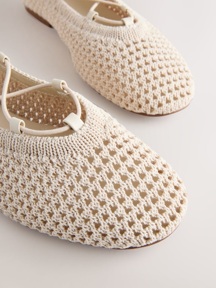 Ecru Forever Comfort® Round Toe Crochet Tie Up Ballerinas - Image 7 of 8