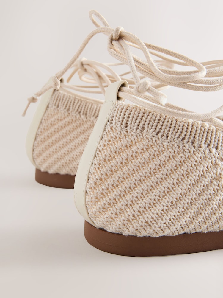 Ecru Forever Comfort® Round Toe Crochet Tie Up Ballerinas - Image 8 of 8
