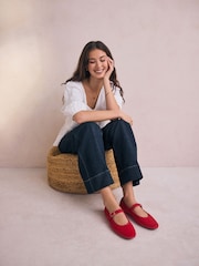 Red Forever Comfort® Round Toe Buckle Detail Mary Jane Shoes - Image 3 of 10
