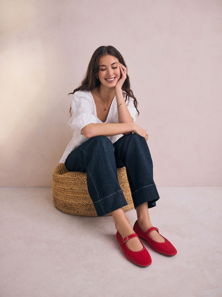 Red Forever Comfort® Round Toe Buckle Detail Mary Jane Shoes - Image 3 of 10