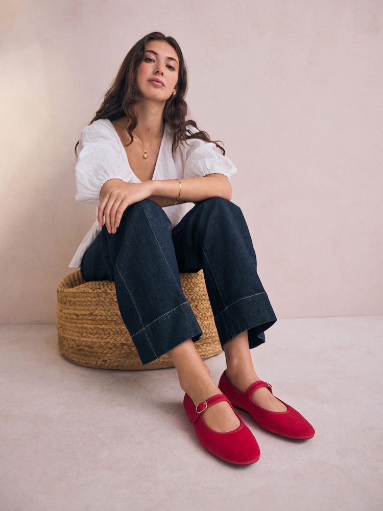 Red Forever Comfort® Round Toe Buckle Detail Mary Jane Shoes - Image 4 of 10