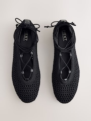 Black Forever Comfort® Round Toe Crochet Tie Up Ballerinas - Image 1 of 5