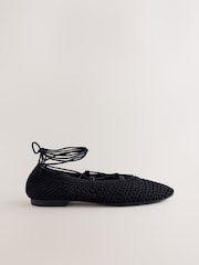 Black Forever Comfort® Round Toe Crochet Tie Up Ballerinas - Image 3 of 5