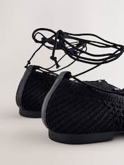 Black Forever Comfort® Round Toe Crochet Tie Up Ballerinas - Image 4 of 5