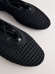 Black Forever Comfort® Round Toe Crochet Tie Up Ballerinas - Image 5 of 5