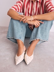 Ecru Forever Comfort® Studded Point Toe Slingback Shoes - Image 1 of 10