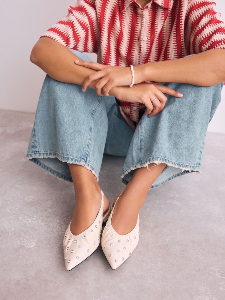Ecru - Forever Comfort® Studded Point Toe Slingback Shoes - Bild 1 von 10 Ecru - Forever Comfort® Studded Point Toe Slingback Shoes - Bild 1 von 10
