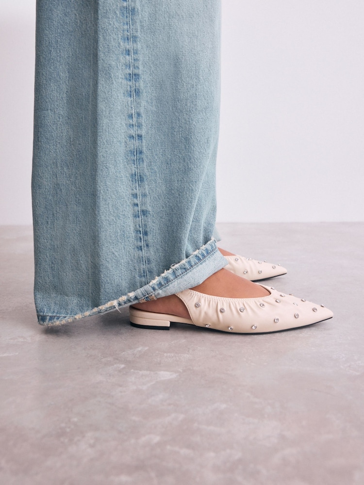 Ecru Forever Comfort® Studded Point Toe Slingback Shoes - Image 2 of 10