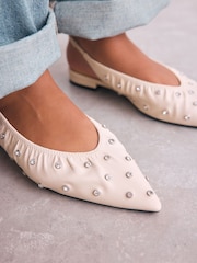 Ecru Forever Comfort® Studded Point Toe Slingback Shoes - Image 4 of 10