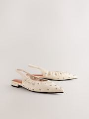 Ecru Forever Comfort® Studded Point Toe Slingback Shoes - Image 6 of 10