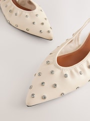 Ecru Forever Comfort® Studded Point Toe Slingback Shoes - Image 8 of 10
