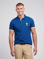 U.S. Polo Assn Blue Mens Pop Colour Pique 100% Cotton Polo Shirt - Image 1 of 8