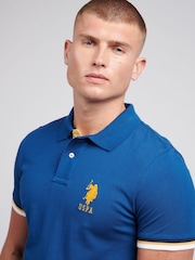 U.S. Polo Assn Blue Mens Pop Colour Pique 100% Cotton Polo Shirt - Image 2 of 8