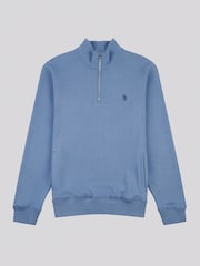 U.S. Polo Assn Blue Mens Classic Fit Herringbone 1/4 Zip Sweatshirt - Image 5 of 6