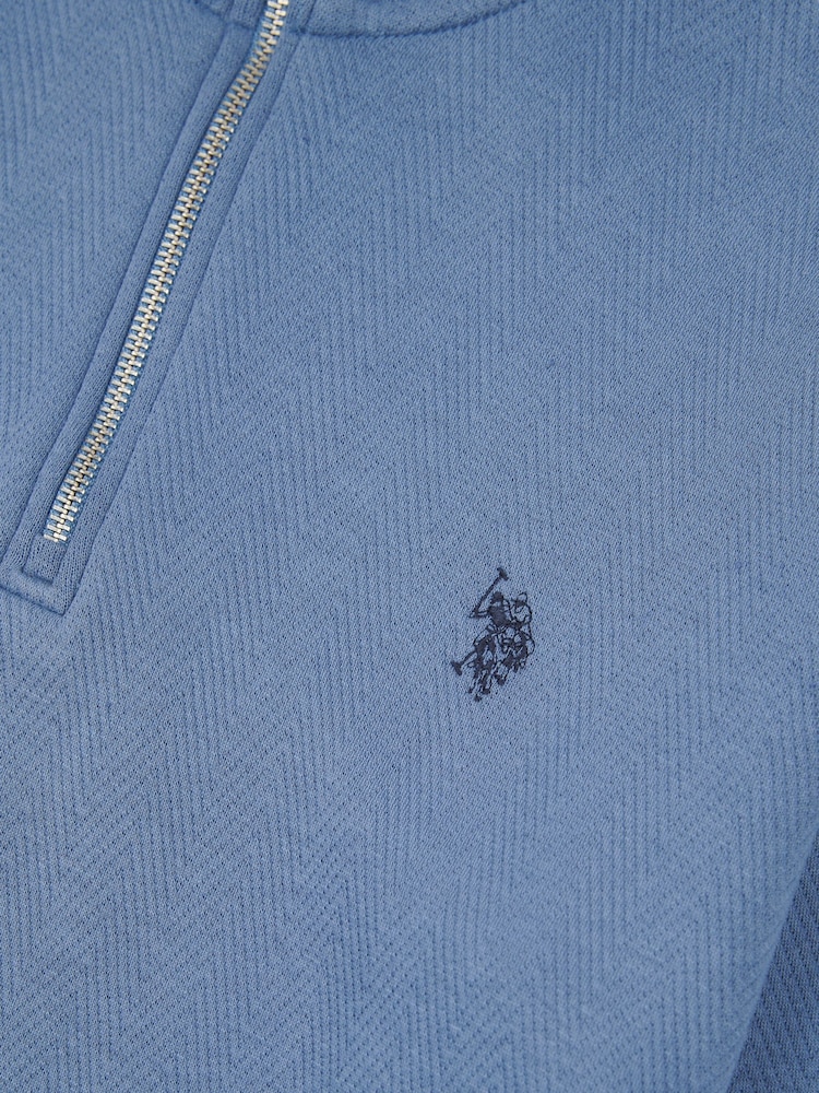 U.S. Polo Assn Blue Mens Classic Fit Herringbone 1/4 Zip Sweatshirt - Image 6 of 6