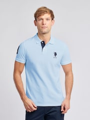 أزرق مائي - U.S. Polo Assn. Regular Fit Mens Player 3 Pique 100% Cotton Polo Shirt - صورة 1 من 3