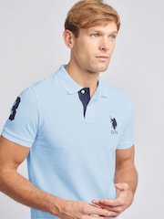 أزرق مائي - U.S. Polo Assn. Regular Fit Mens Player 3 Pique 100% Cotton Polo Shirt - صورة 2 من 3