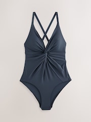 Navy Print Twist Front Tummy Control Swimsuit - Image 5 of 8