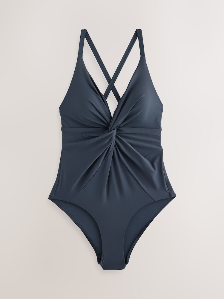 Navy Print Twist Front Tummy Control Swimsuit - Image 5 of 8