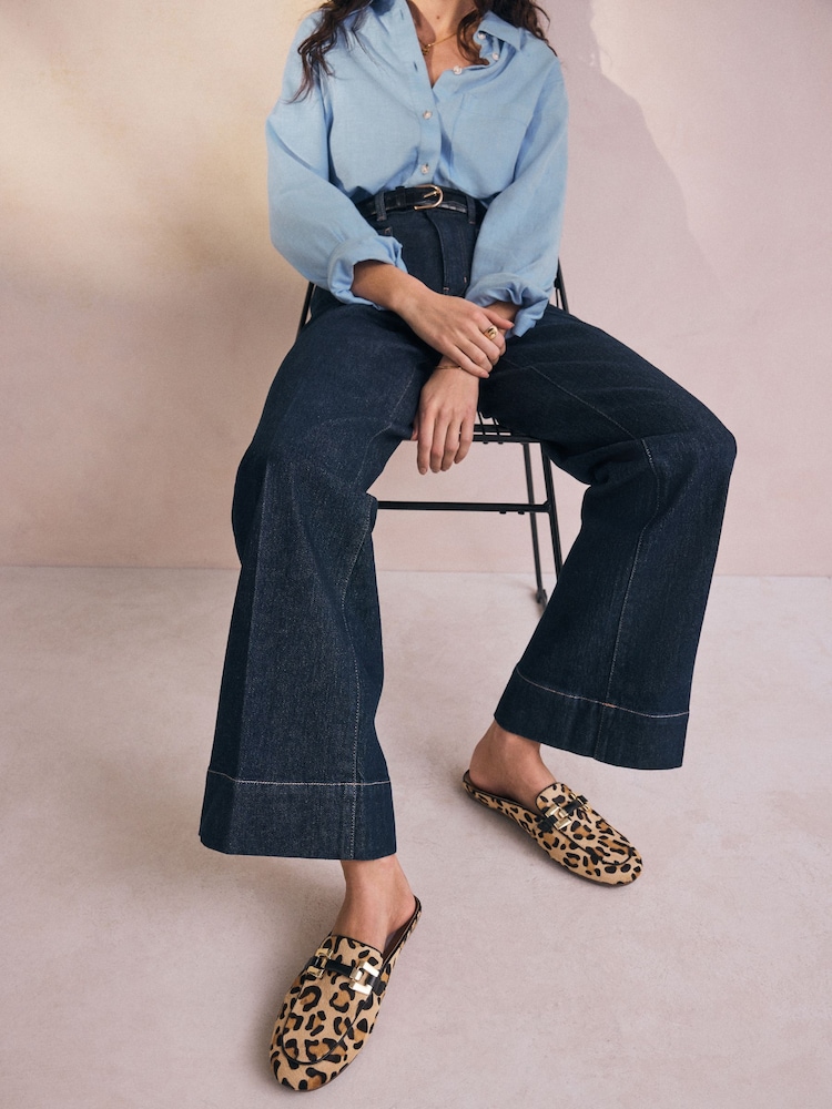 Leopard Forever Comfort® Leather Hardware Trim Detail Loafer Mules - Image 4 of 11