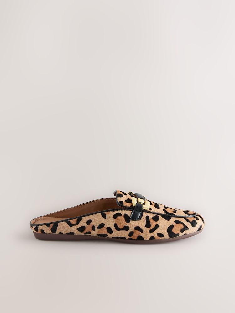 Leopard Forever Comfort® Leather Hardware Trim Detail Loafer Mules - Image 7 of 11