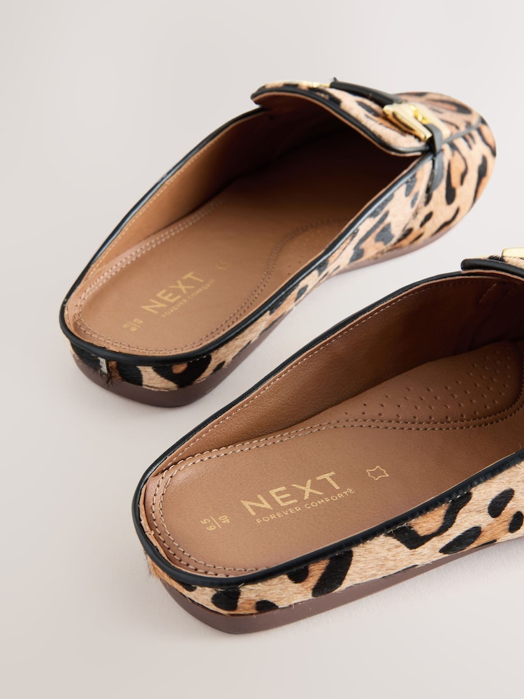 Leopard Forever Comfort® Leather Hardware Trim Detail Loafer Mules - Image 9 of 11
