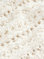 White Ecru Crochet Stitch V-Neck Short Sleeve 100% Cotton Top - Image 7 of 8