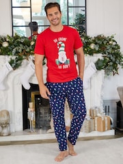 Threadbare Red Cotton Long Sleeves Check Christmas 100% Cotton Pyjamas Set - Image 1 of 5