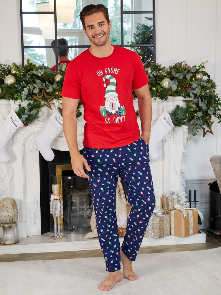 Threadbare Red Cotton Long Sleeves Check Christmas 100% Cotton Pyjamas Set - Image 1 of 5