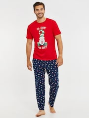 Threadbare Red Cotton Long Sleeves Check Christmas 100% Cotton Pyjamas Set - Image 2 of 5