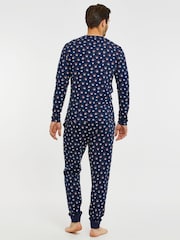 Threadbare Navy Blue Cotton Long Sleeves Check Christmas 100% Cotton Pyjamas Set - Image 2 of 4