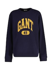 GANT Blue Relaxed-Fit Crew Neck 100% Cotton Sweatshirt - Image 1 of 3