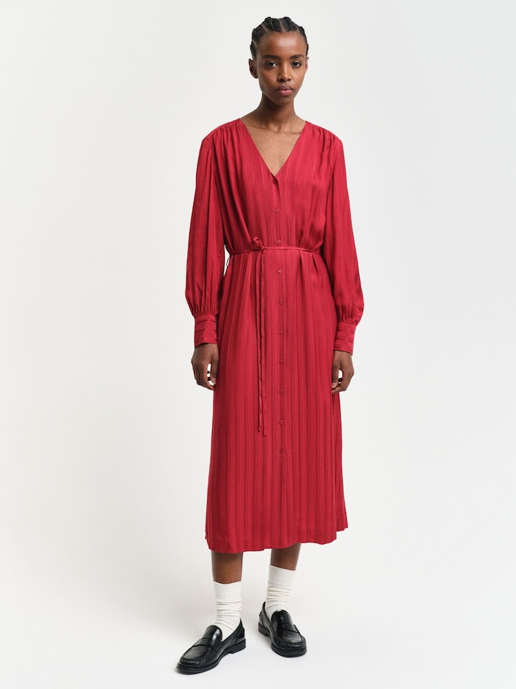 GANT Red Relaxed-Fit Satin Stripe Shirt Dress - Image 1 of 7
